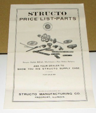 STRUCTO TOY PARTS LIST
        1920