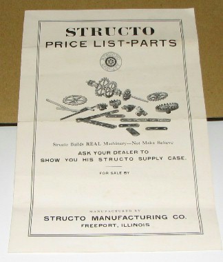 STRUCTO TOY PARTS LIST
        1920